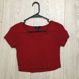 Red crop top v neck